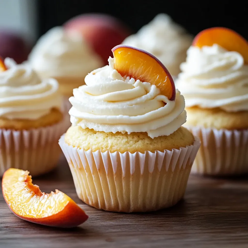 A cupcake with a peach on top.