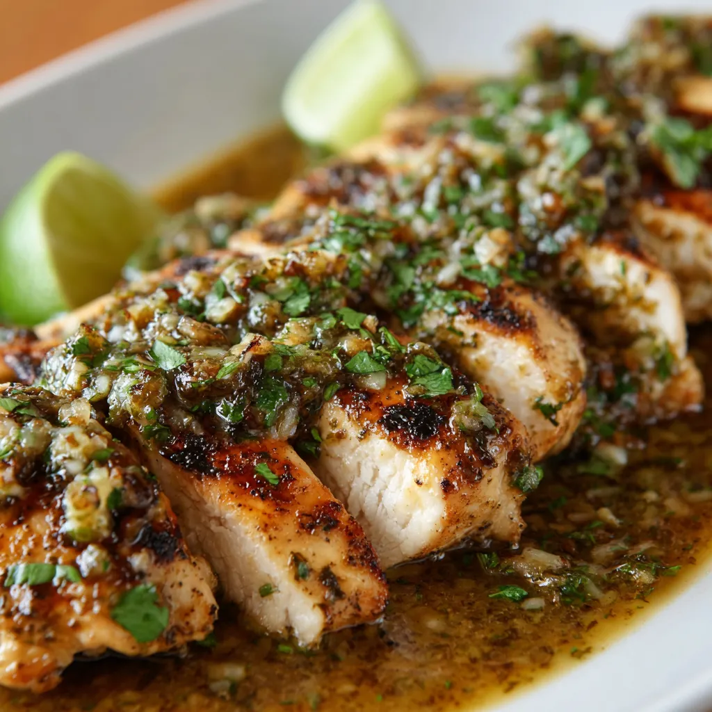 A plate of chicken with sauce.