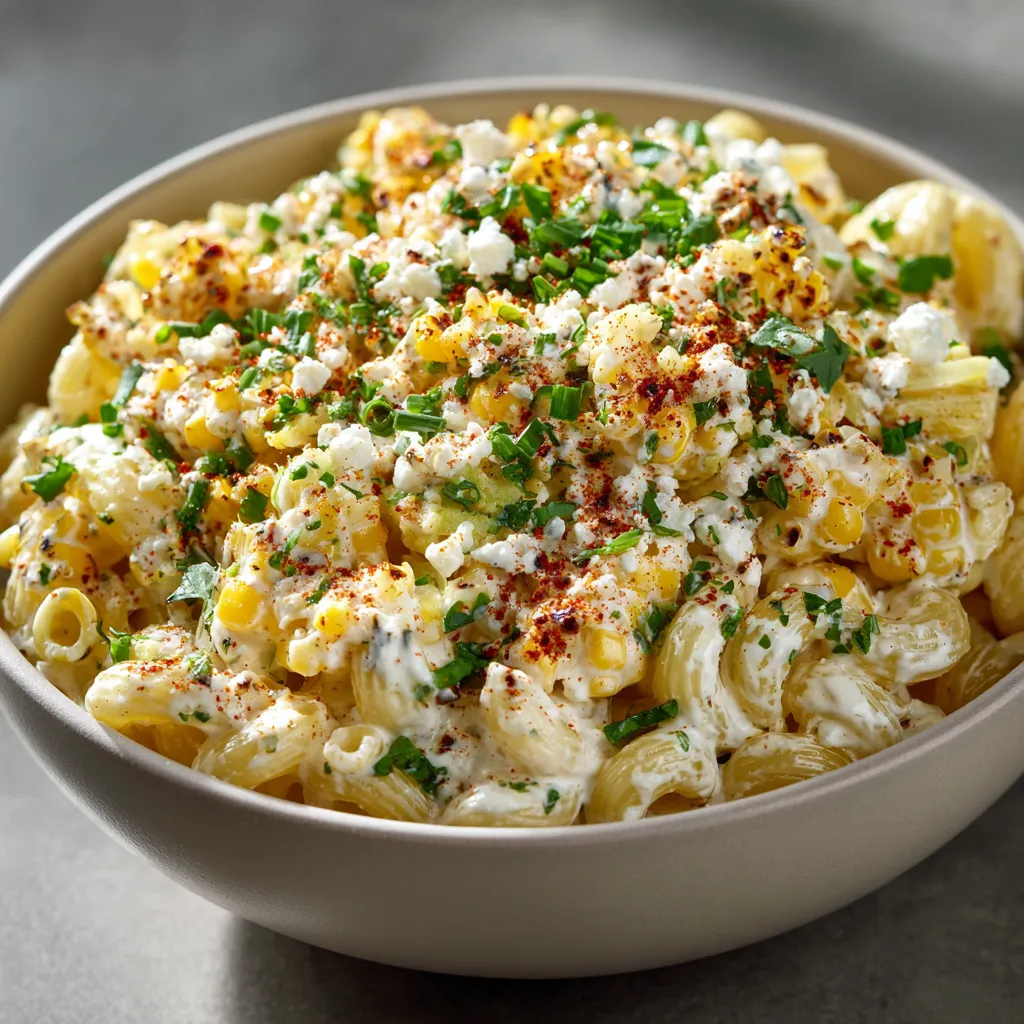 A bowl of pasta with cheese and corn.