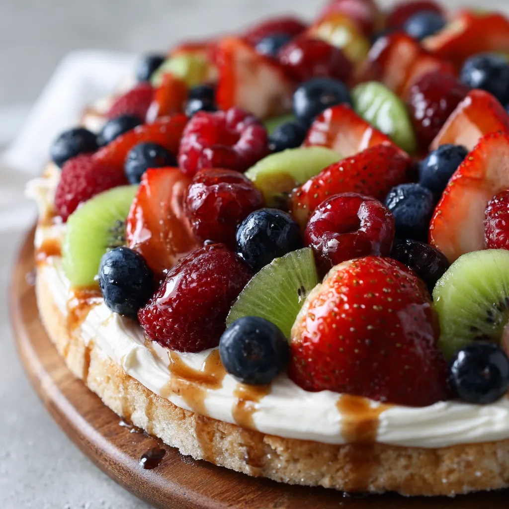 A slice of cake with strawberries and blueberries.