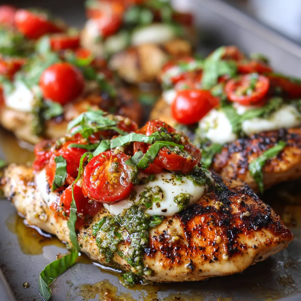 Chicken with tomatoes and cheese.