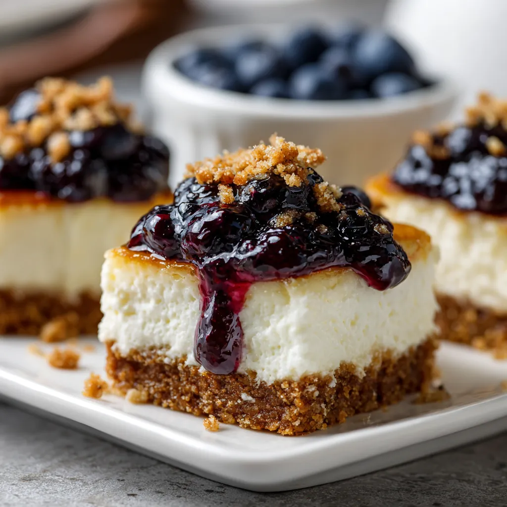 A slice of cheesecake with blueberries on top.