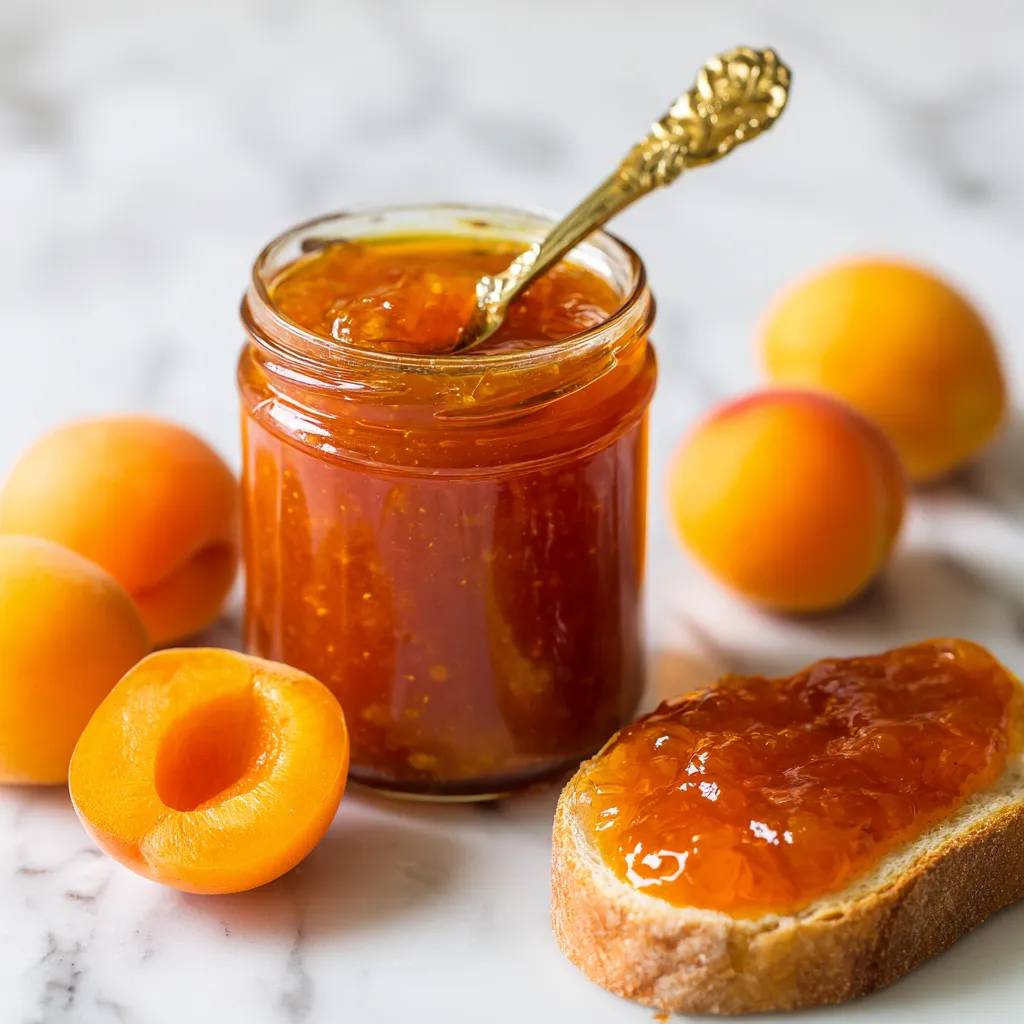 A jar of jam with a spoon in it.