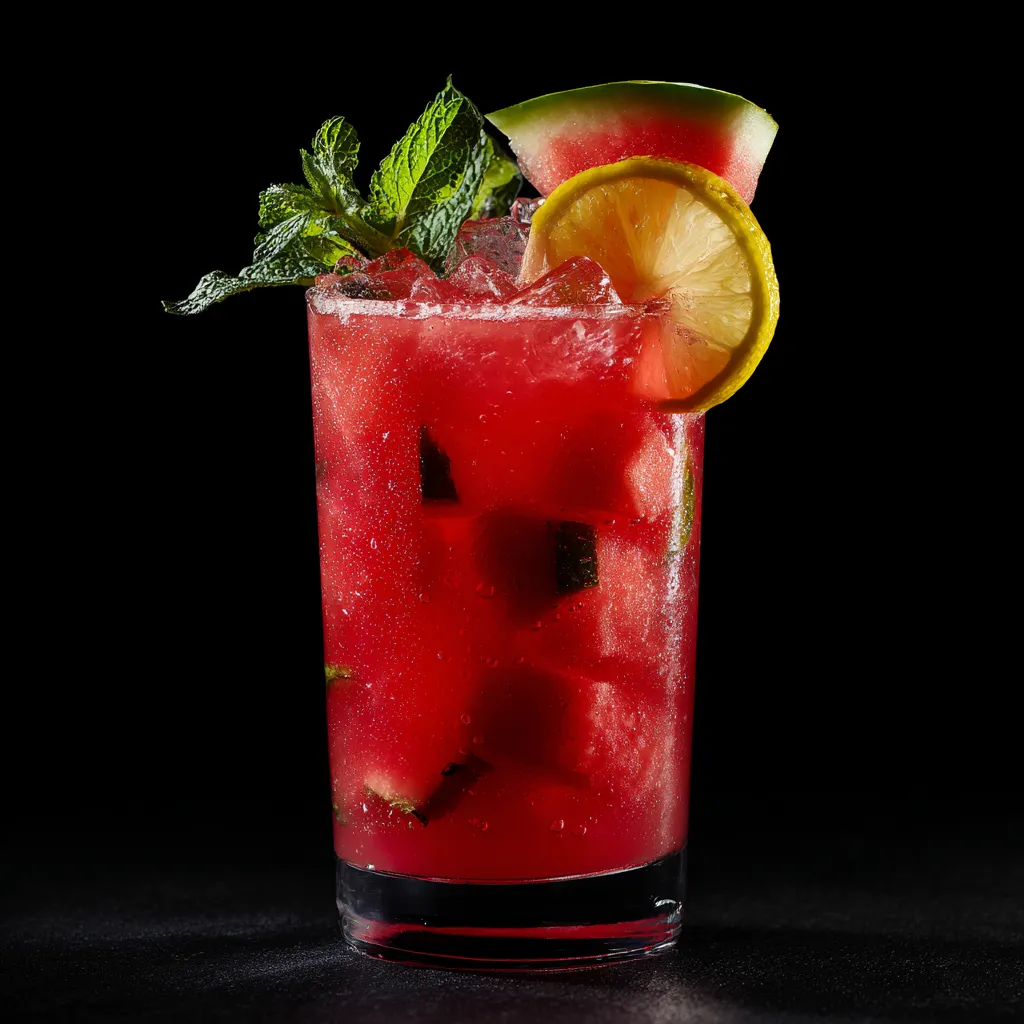 A glass of red drink with a slice of lemon and mint.