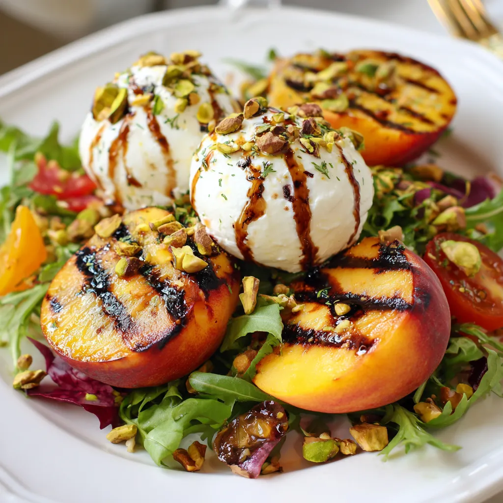 A plate of food with peaches, tomatoes, and cheese.