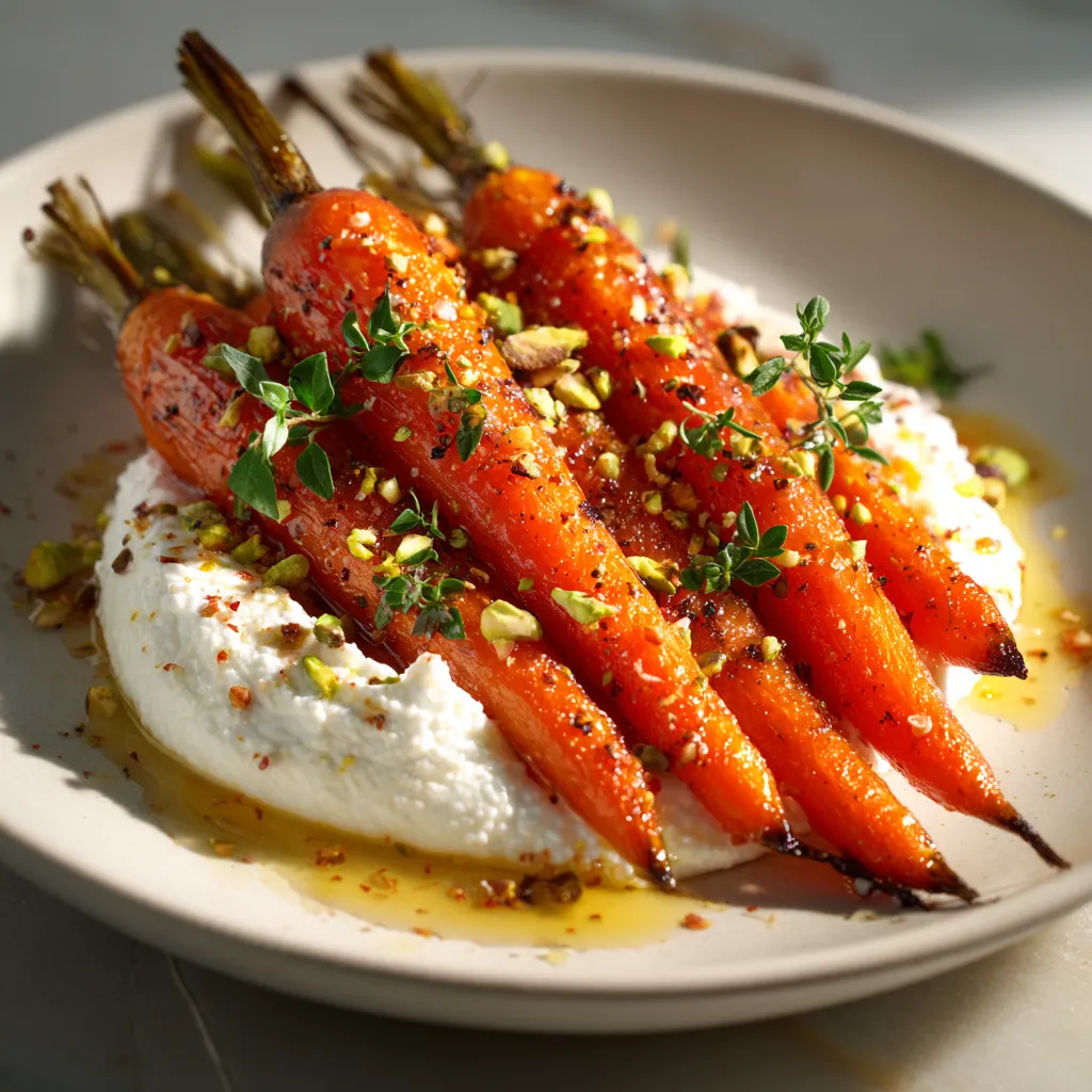 A plate of carrots with sauce on top.