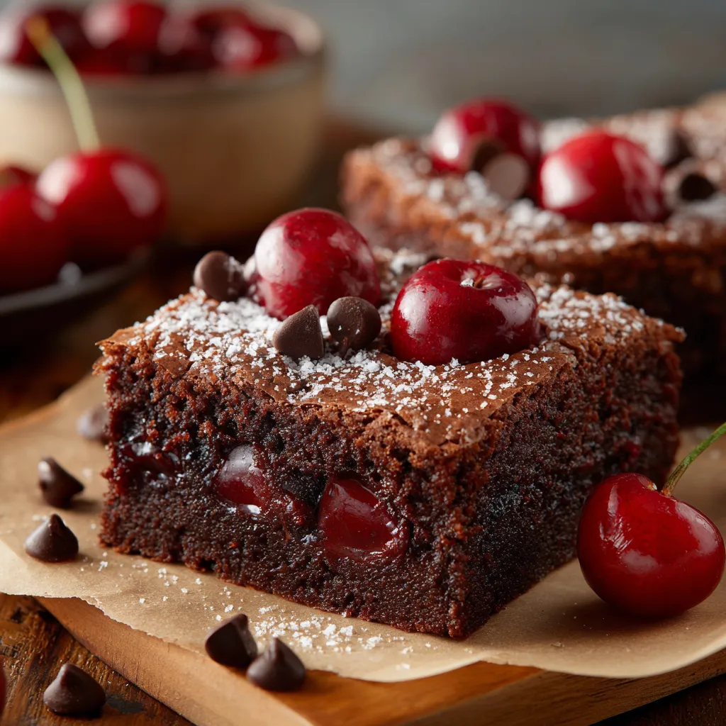 A chocolate cake with cherries on top.