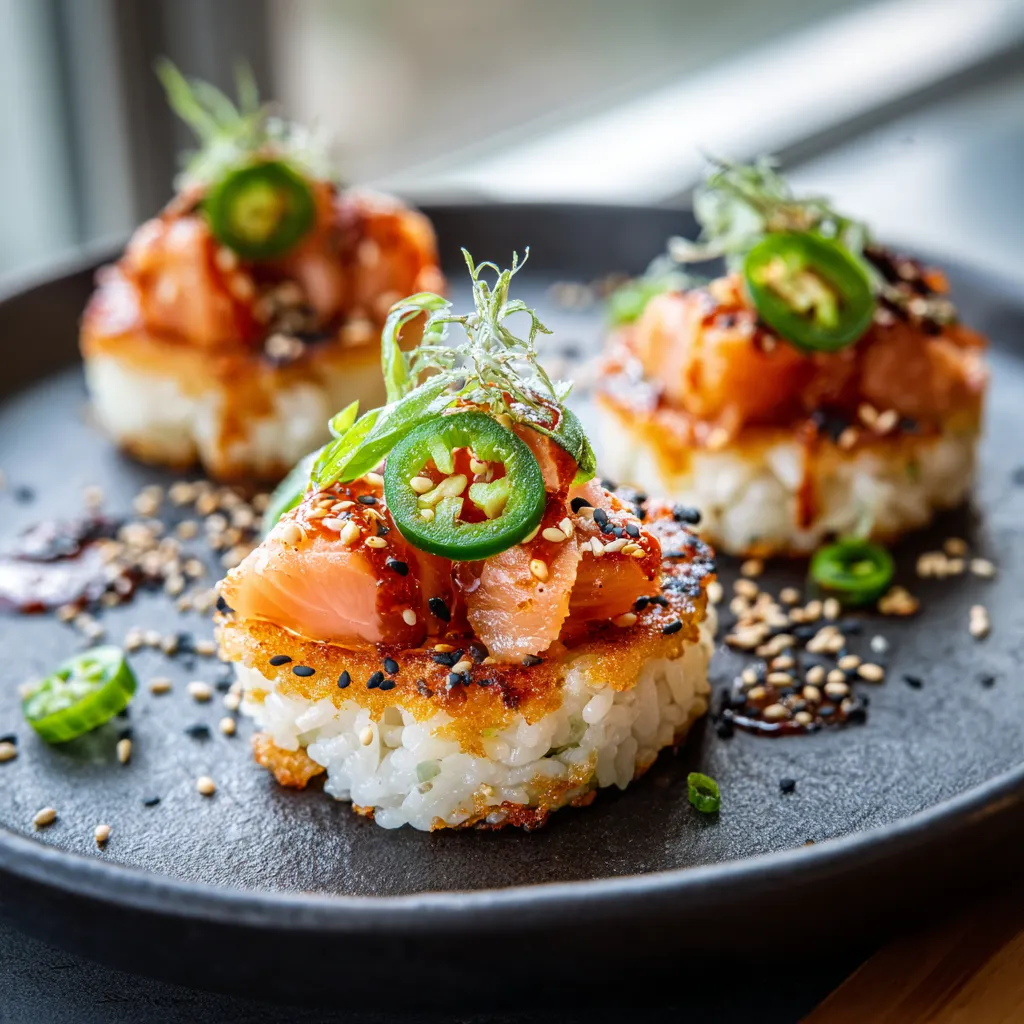 Sushi with jalapenos on top.