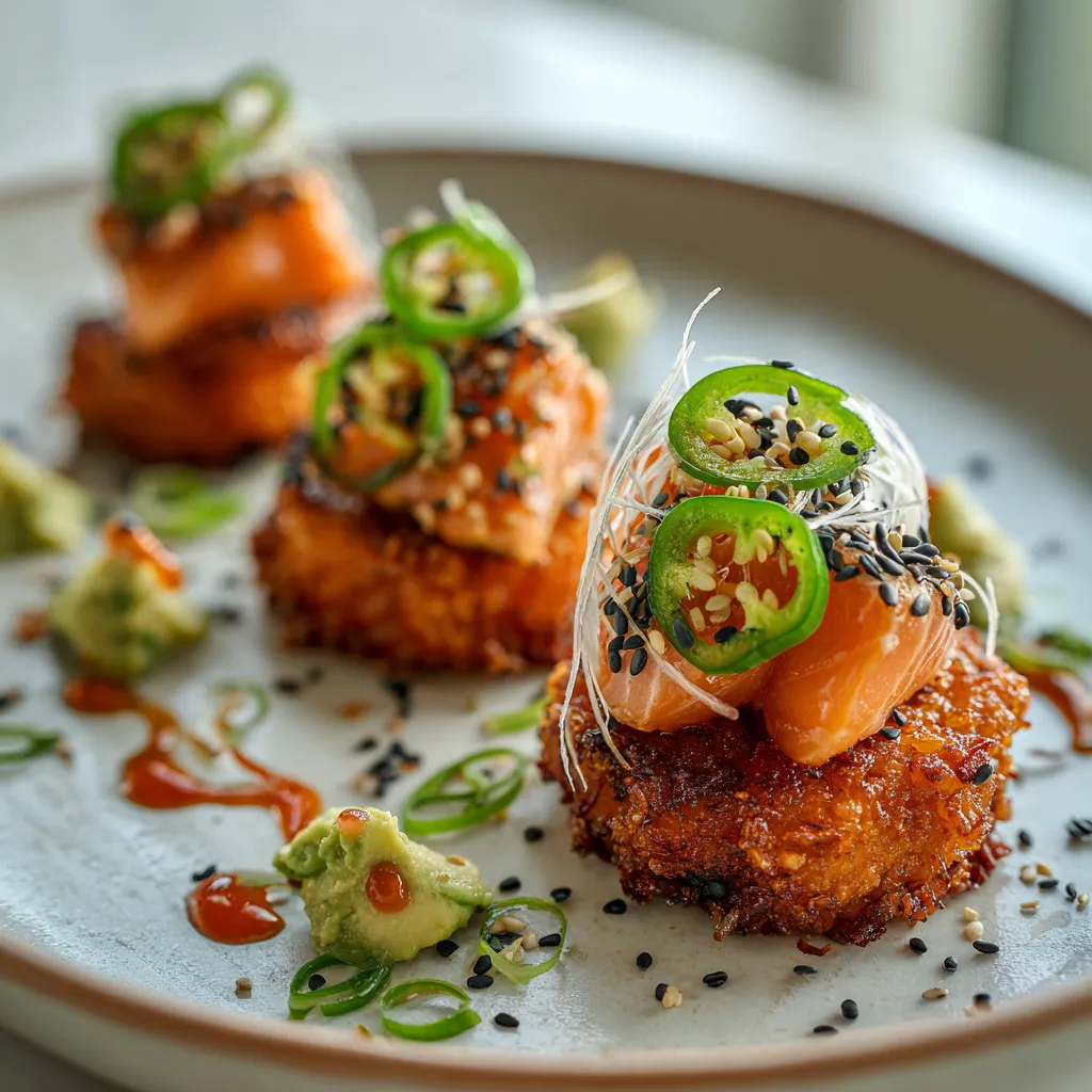 A plate of food with a sliced avocado and jalapeno peppers.