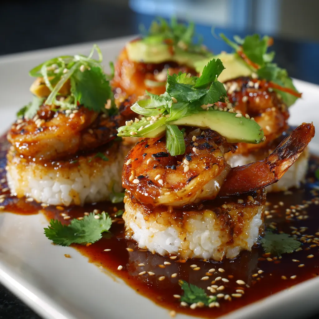 Shrimp and rice with sauce.