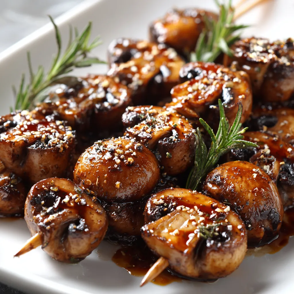 Skewers of meat with sauce and herbs.
