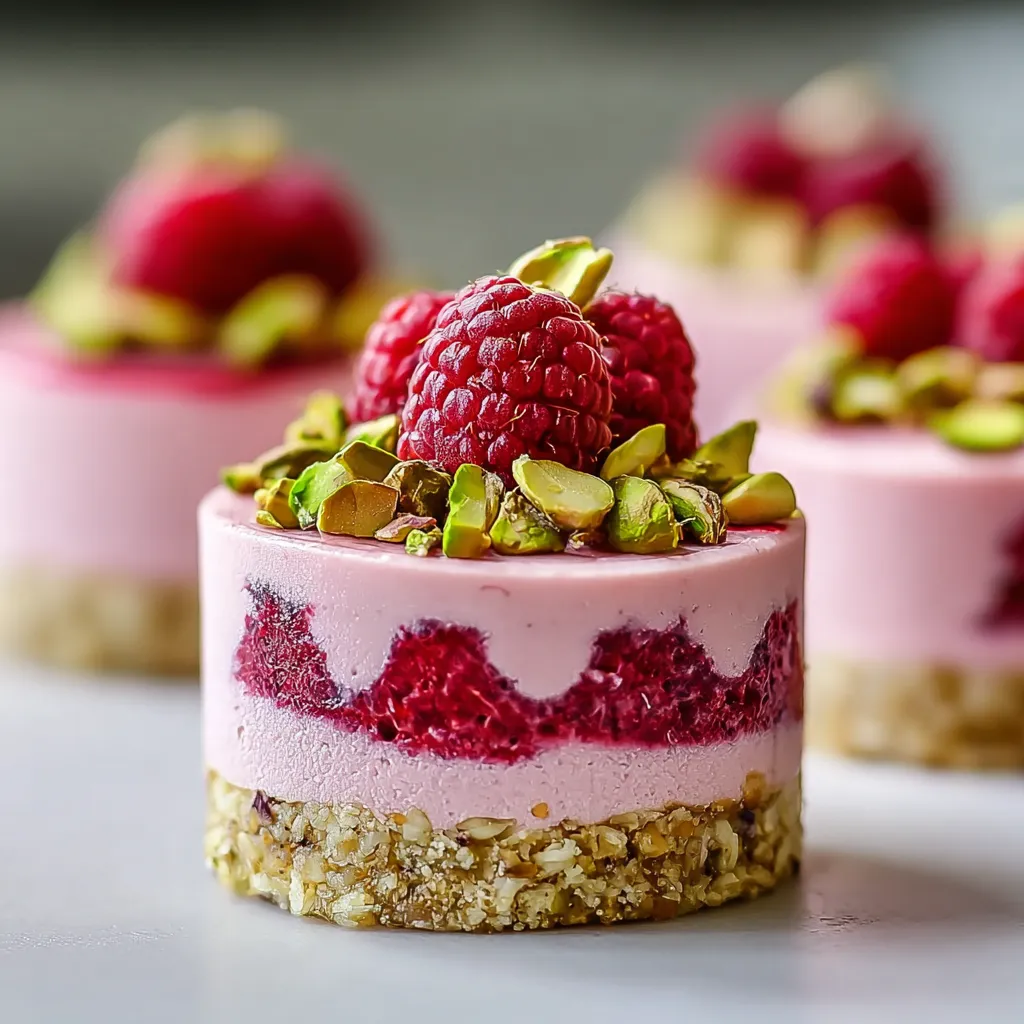 A slice of pink cake with a raspberry on top.