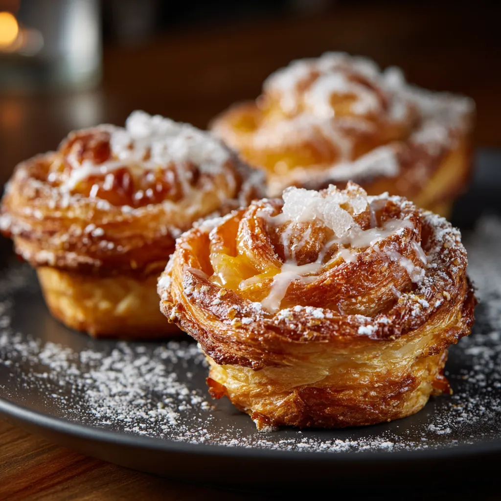 Three pastries on a plate.