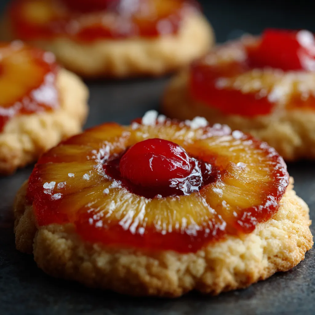A pineapple cookie with a cherry on top.