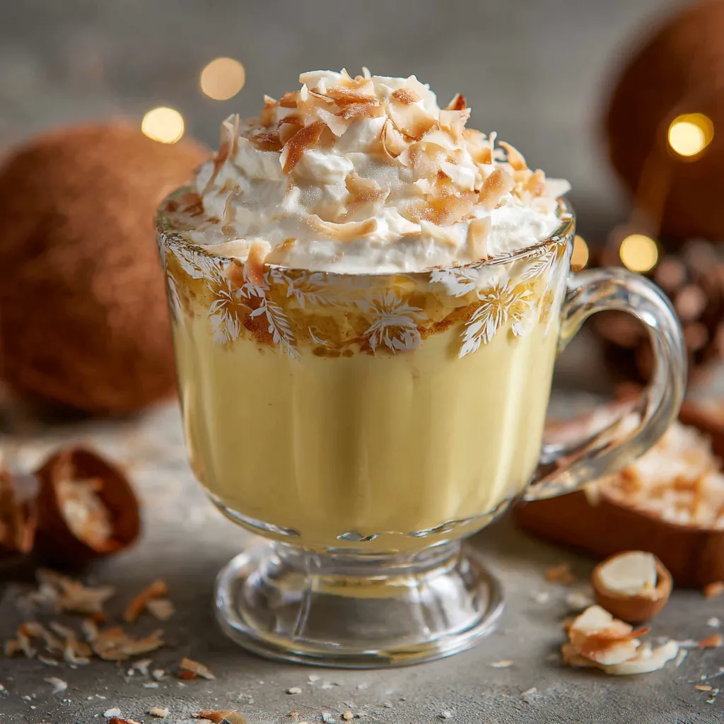 A glass of coconut cream with a sprinkle of nuts.