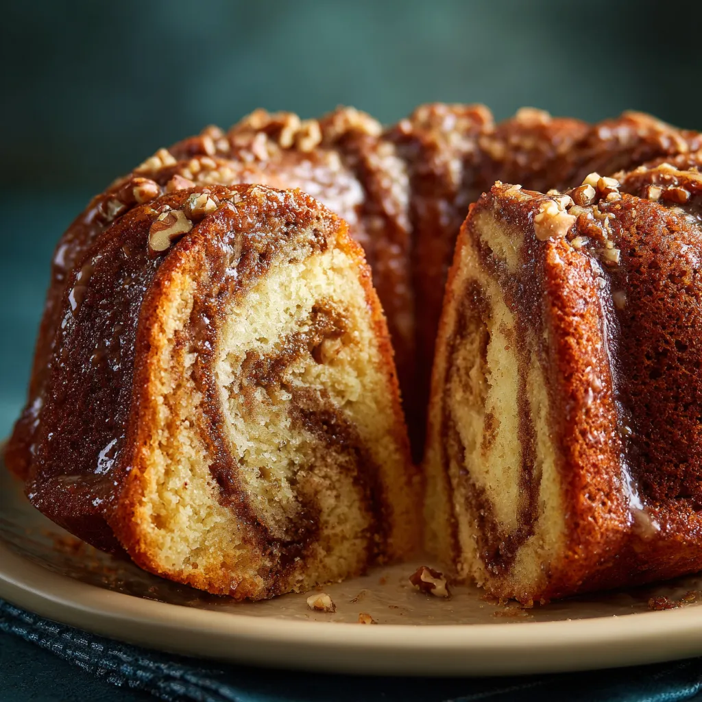 A cake with a swirl design on top.