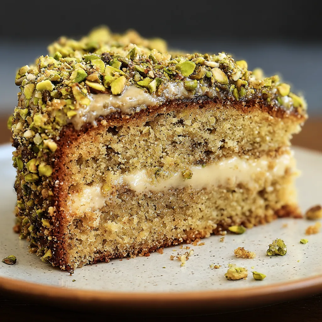 A slice of cake with almonds on a plate.