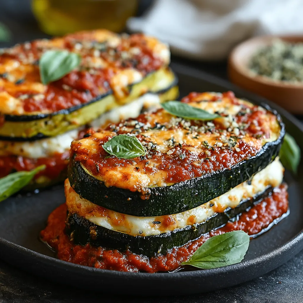 Two zucchini casserole dishes with sauce.