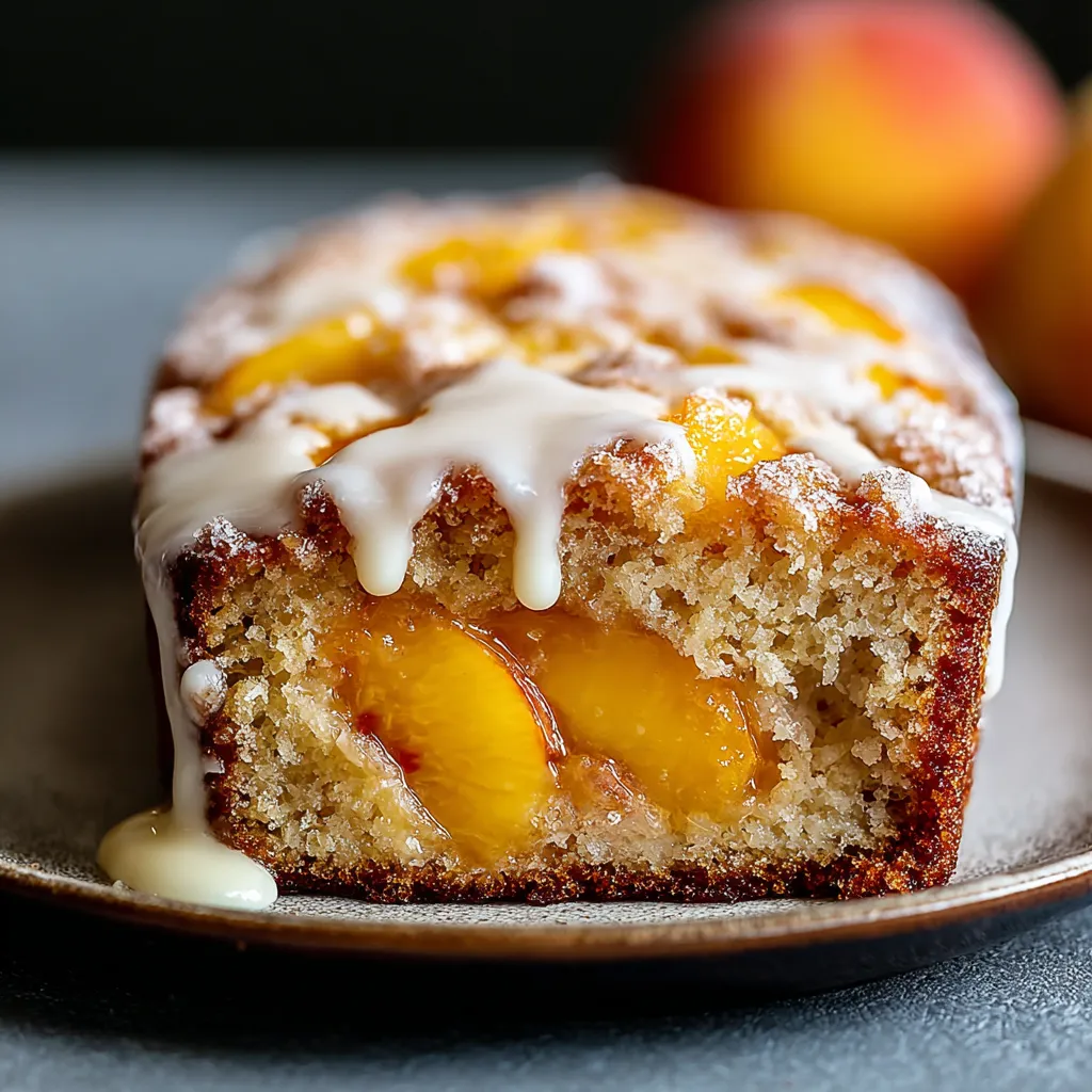 A slice of peach cake with white icing.