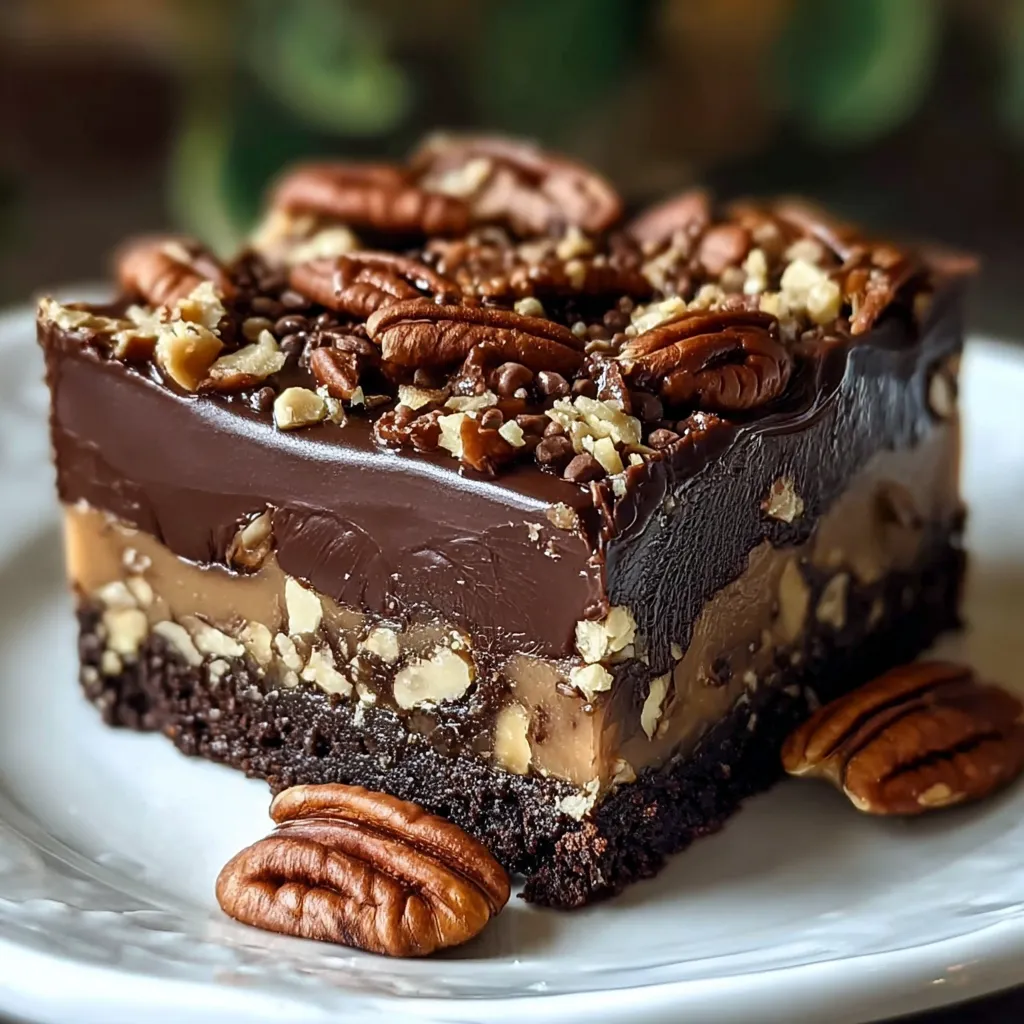 A piece of chocolate cake with walnuts on top.