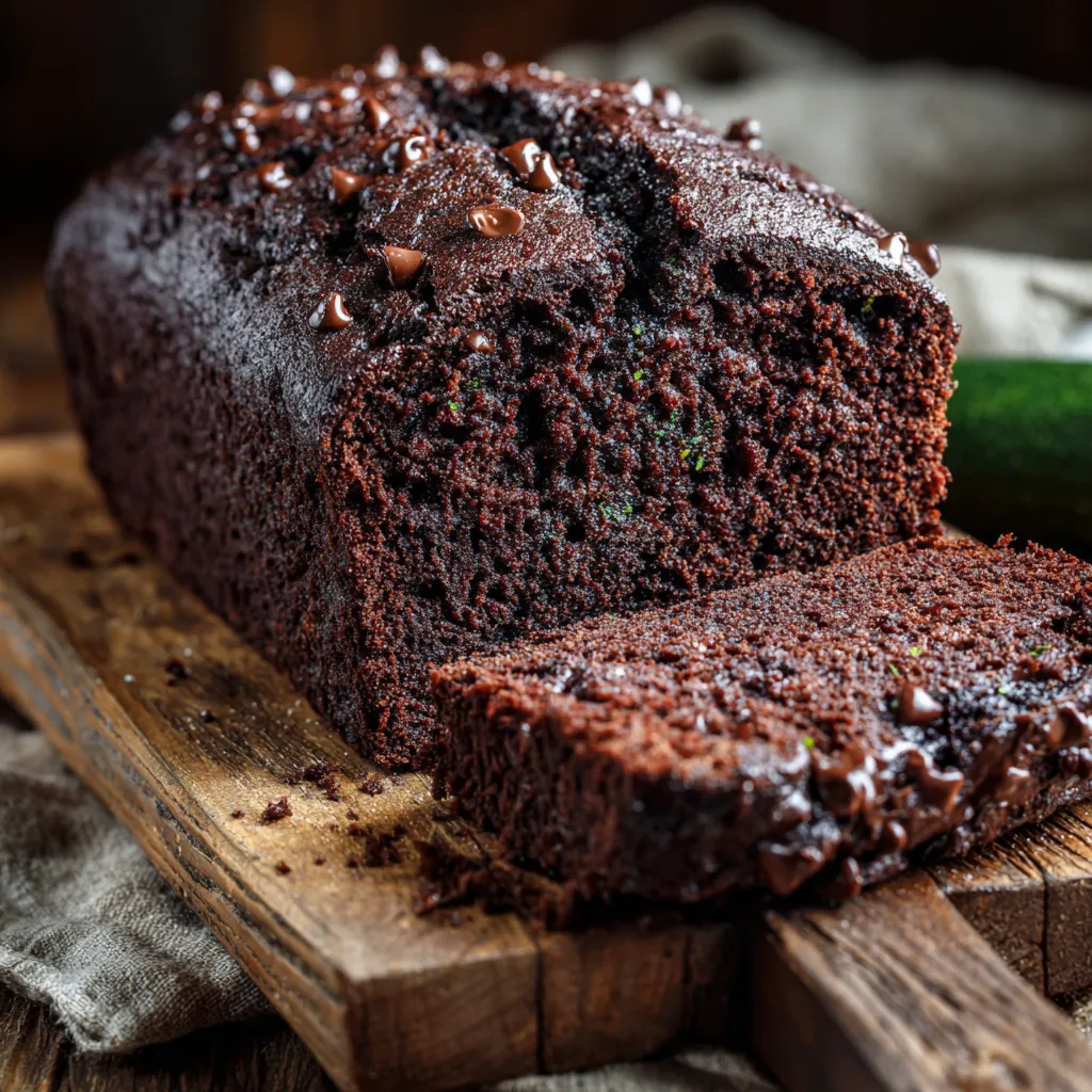 A slice of chocolate cake on a wooden board.