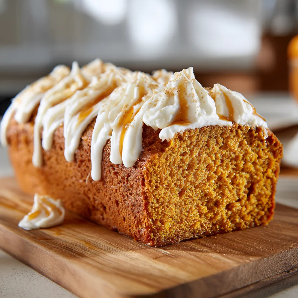 A loaf of bread with white icing and orange icing.