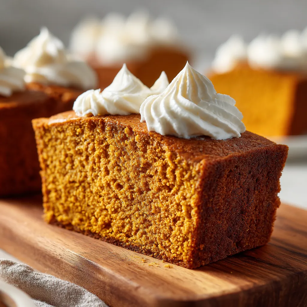 A slice of pumpkin bread with whipped cream on top.