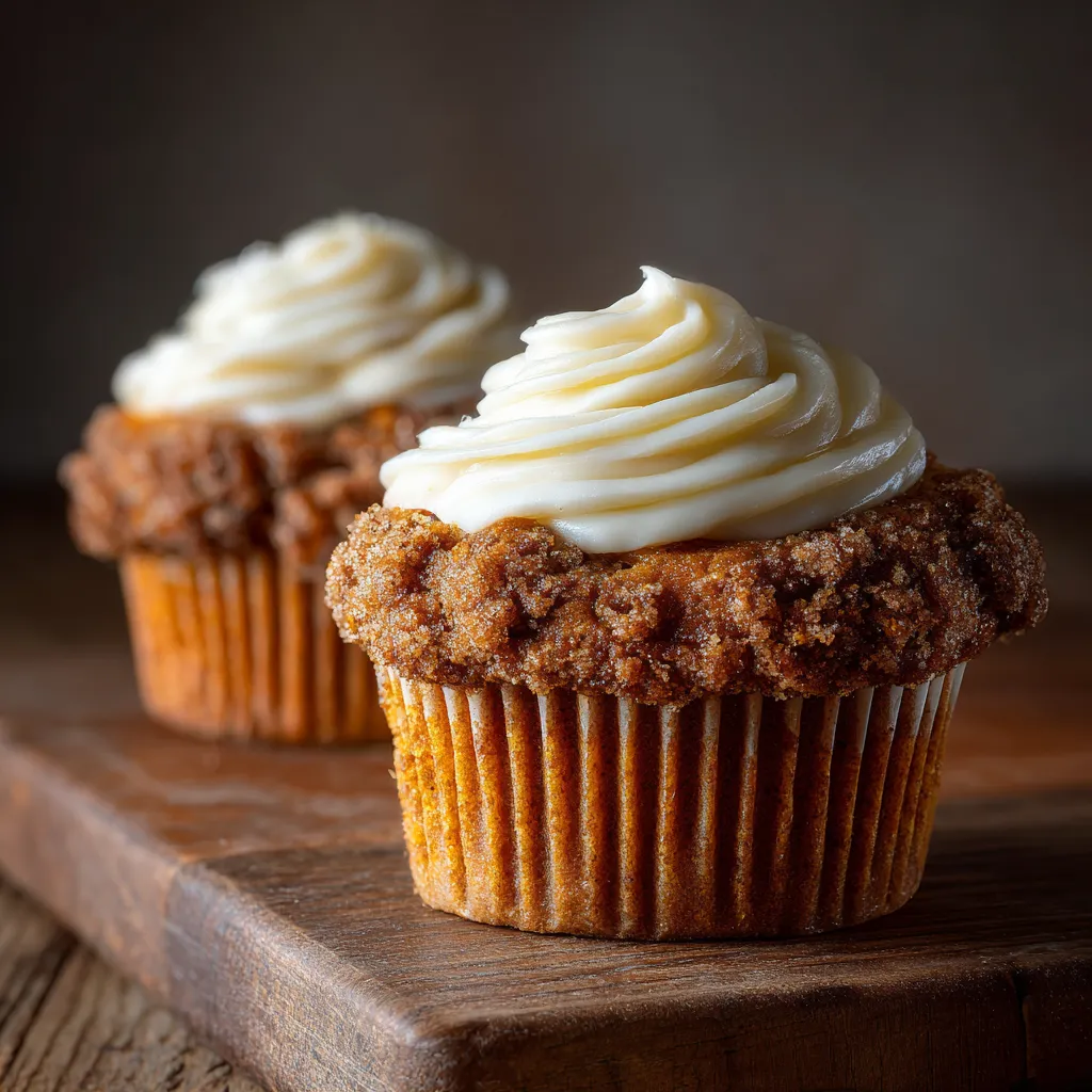 Two cupcakes with white frosting.