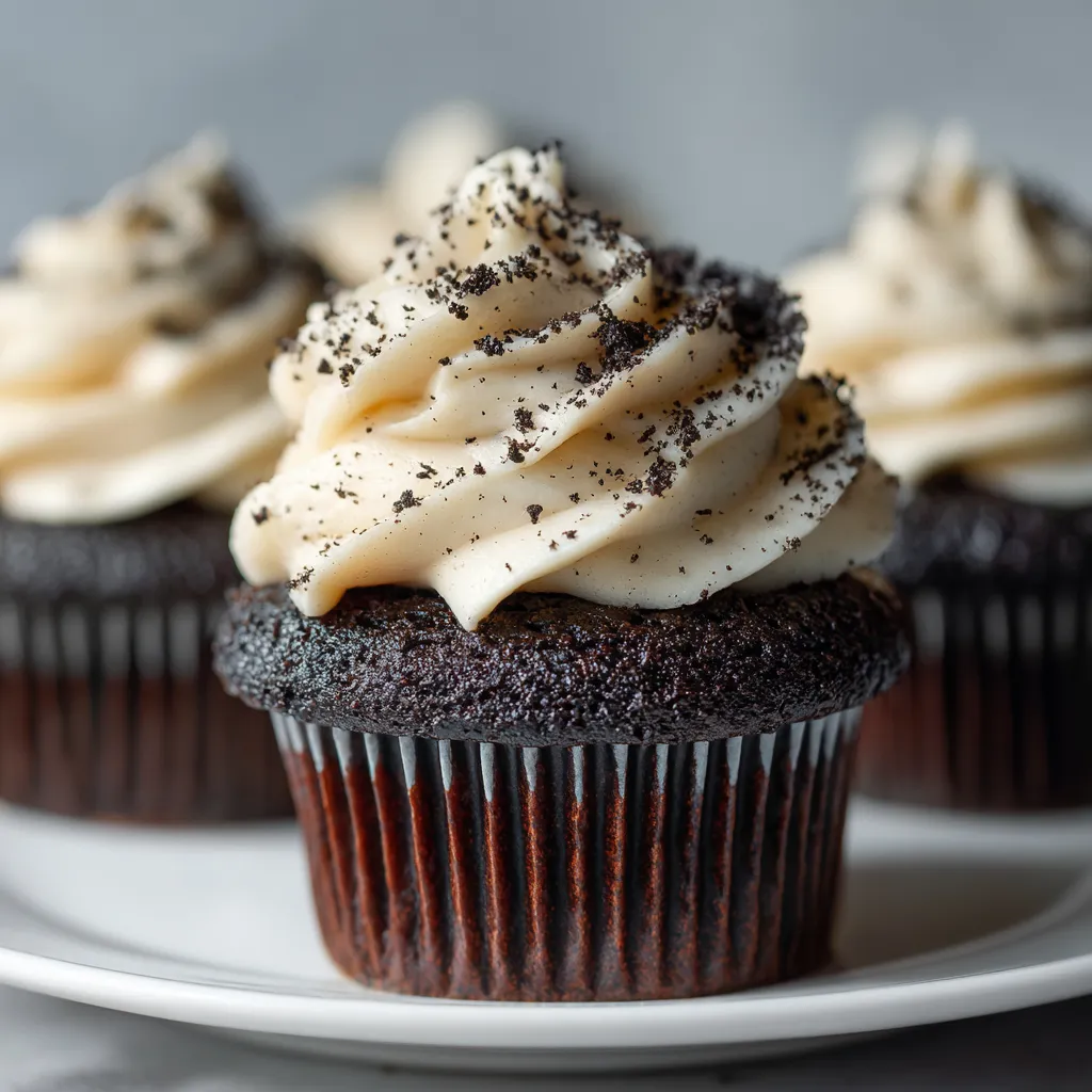 A cupcake with white frosting and chocolate sprinkles.