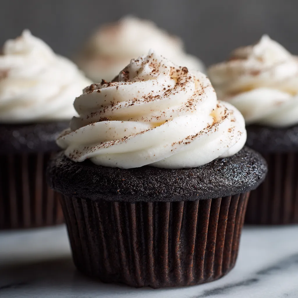 Two cupcakes with white frosting and chocolate sprinkles.