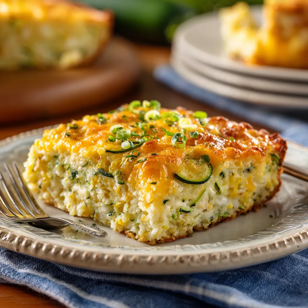 A slice of zucchini quiche on a plate.