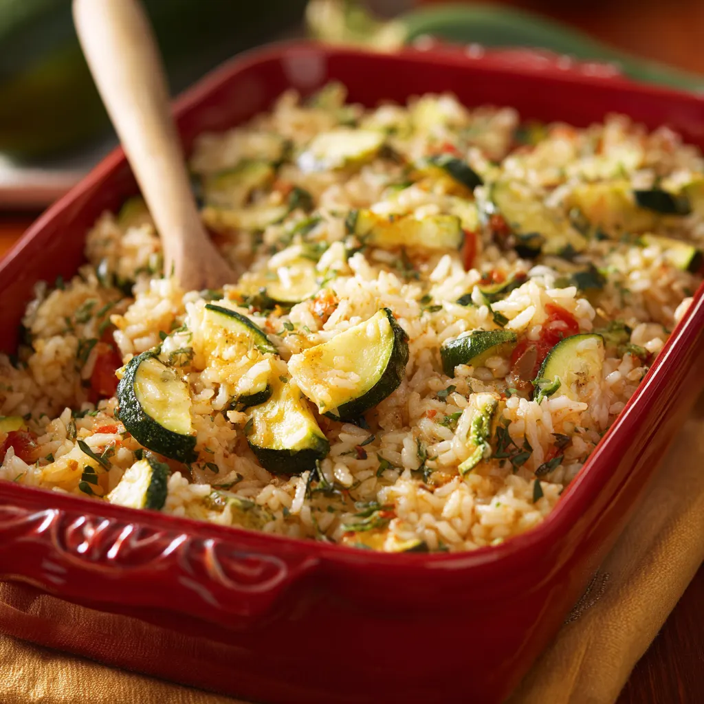 A red bowl filled with rice and vegetables.