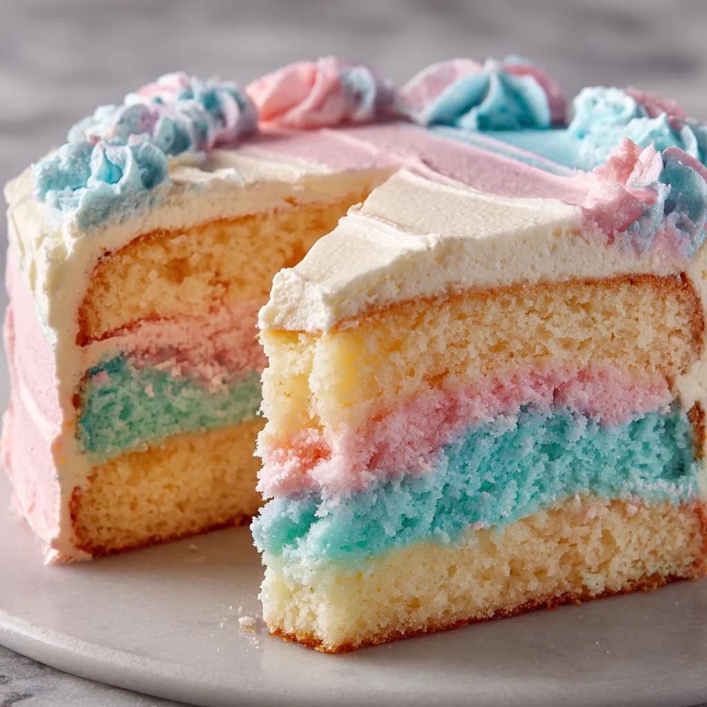 A slice of rainbow cake.