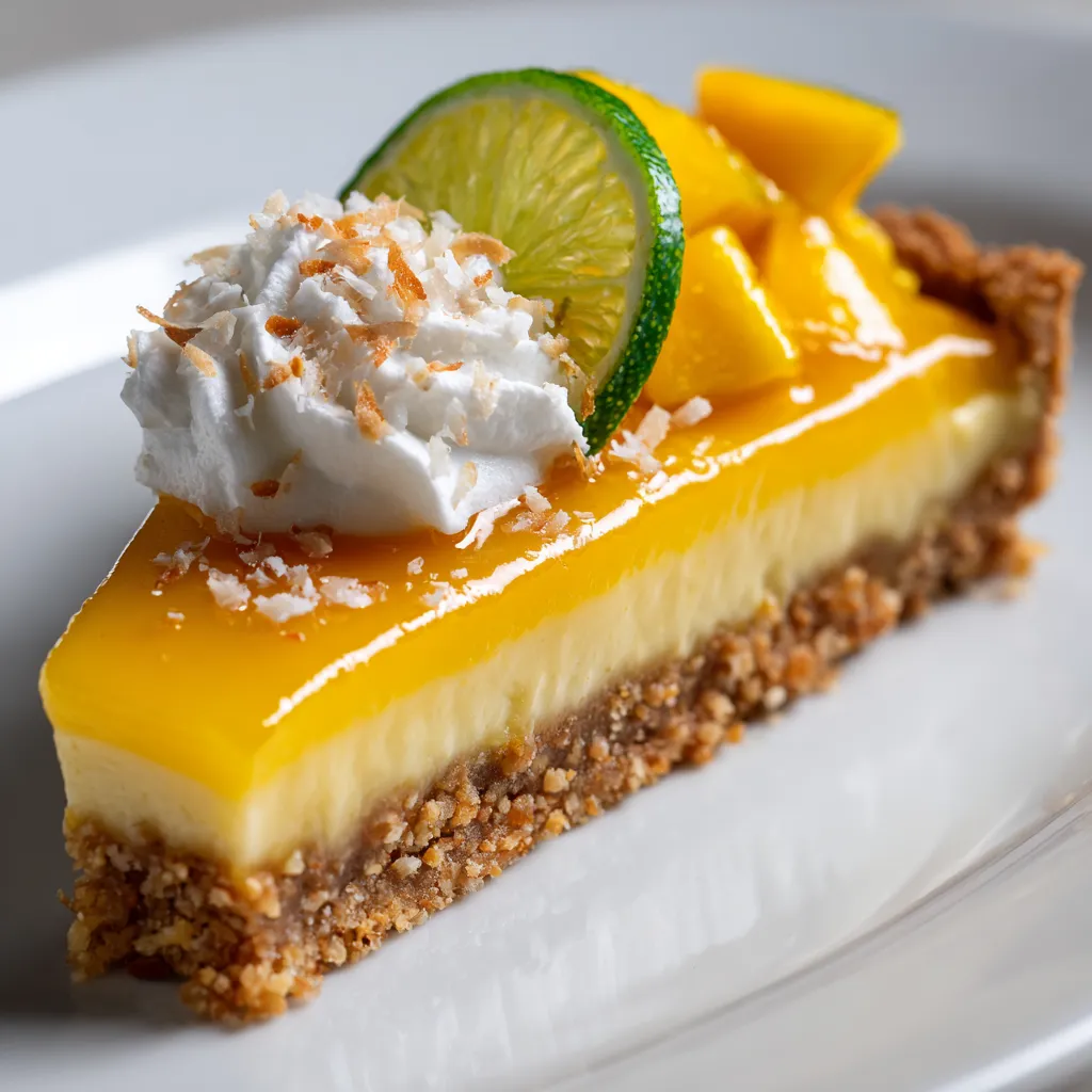 A slice of cheesecake with a lime wedge on top.