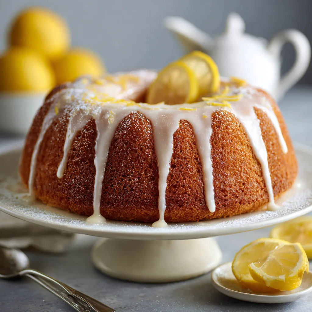A cake with lemon and sugar on top.