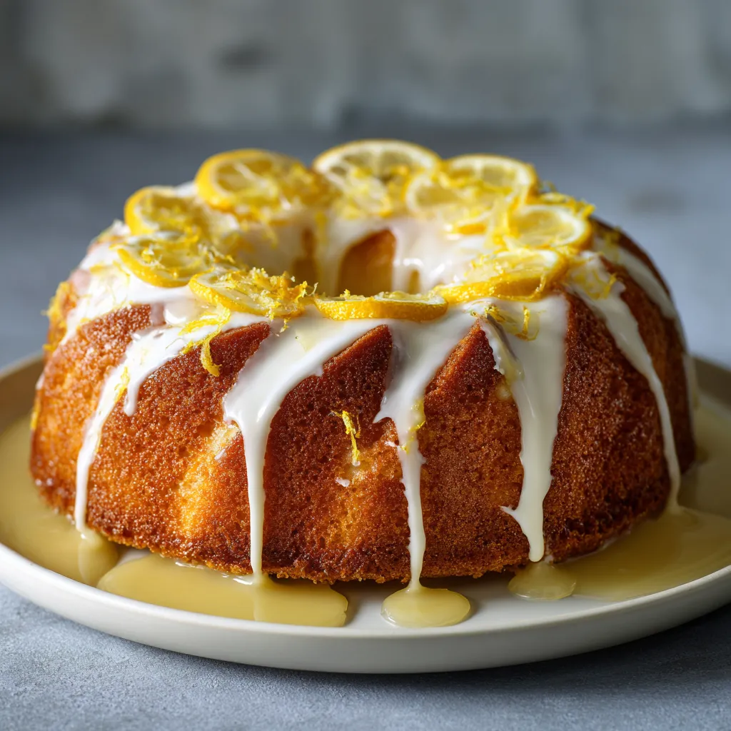 A cake with lemon and orange slices on top.