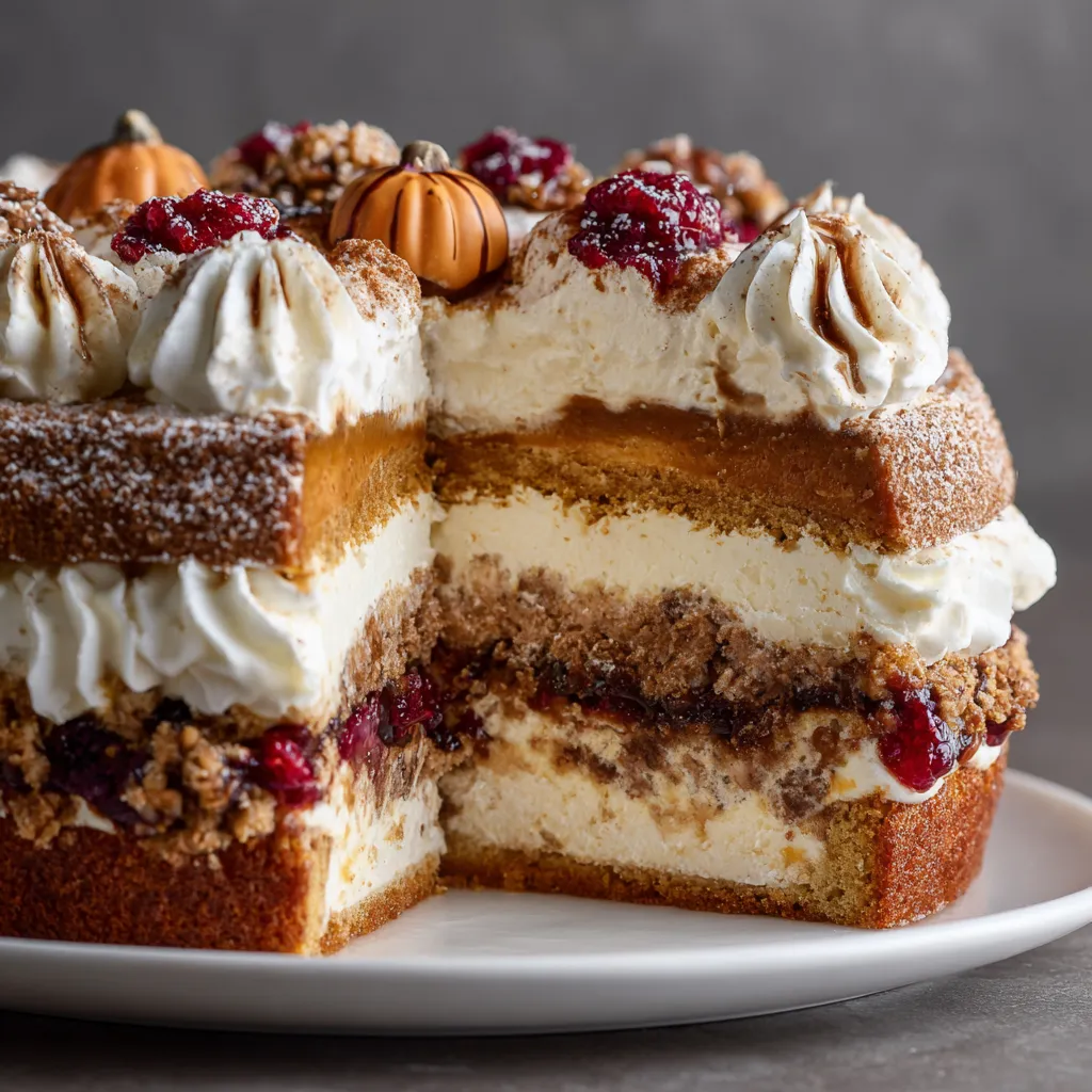 A slice of cake with white frosting and red berries.