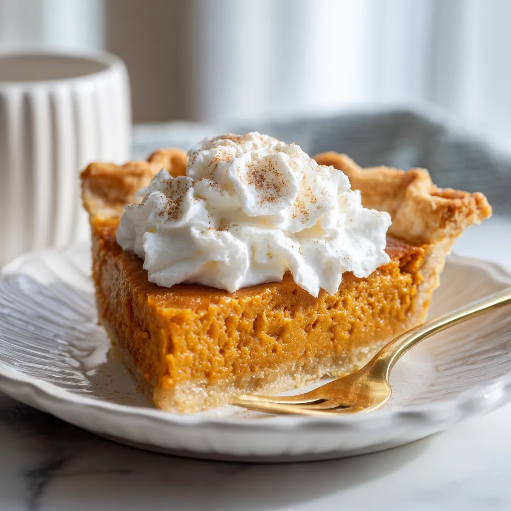 A slice of pie with whipped cream on top.