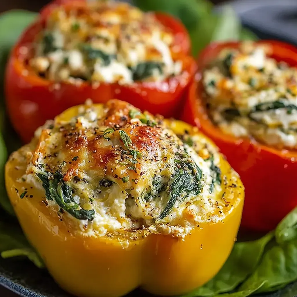 Three peppers with cheese and spinach.