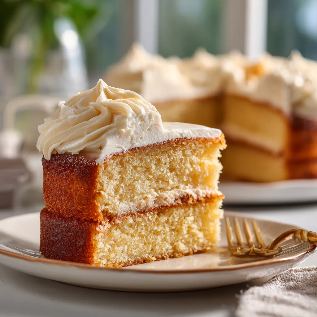 A slice of cake on a plate.