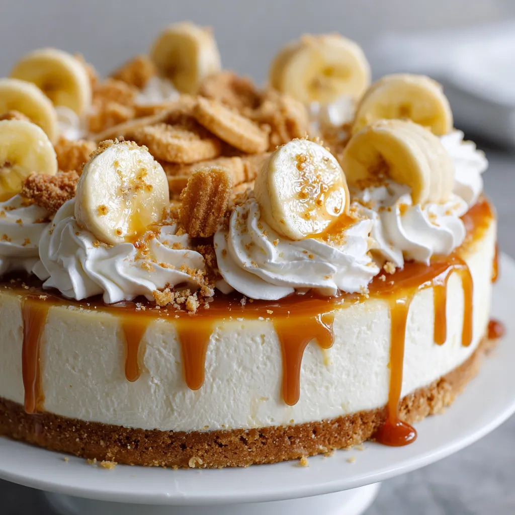 A slice of cake with bananas and caramel.