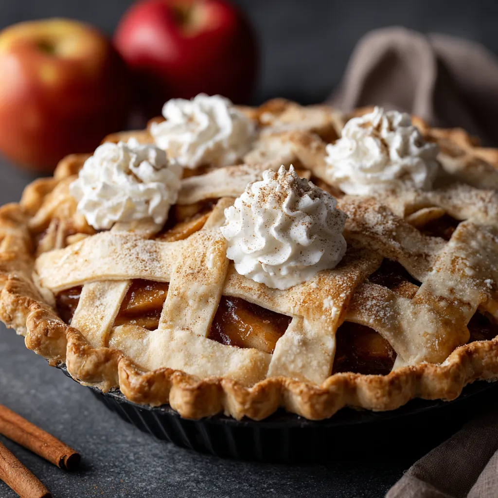 A pie with whipped cream on top.