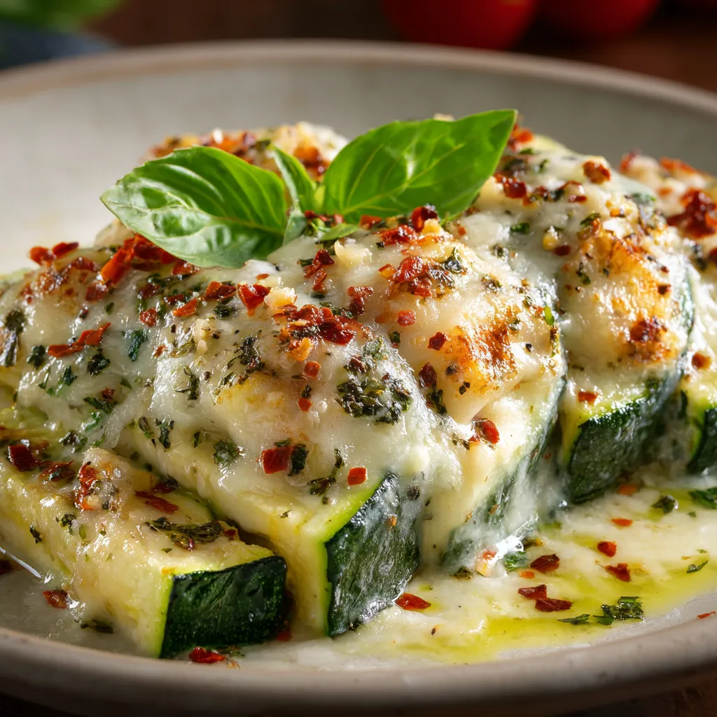 A plate of food with a green vegetable on top.