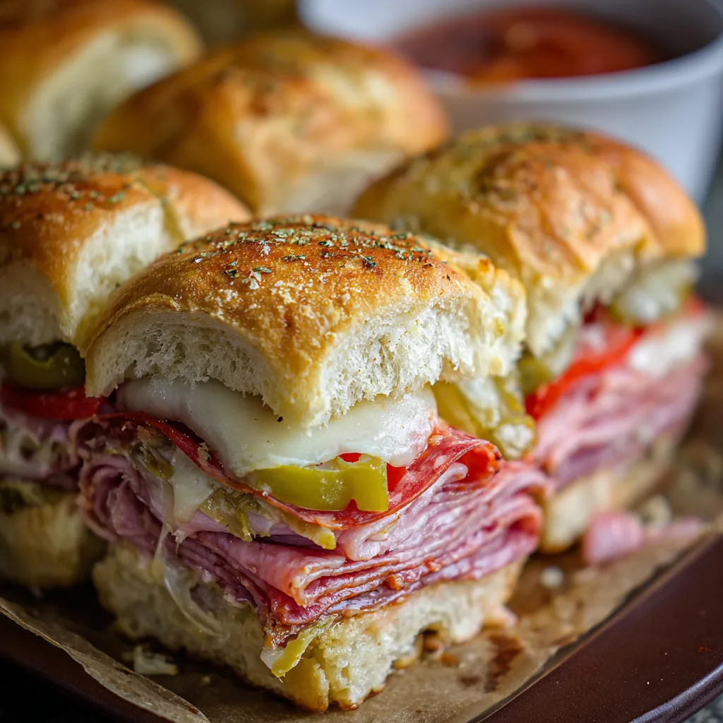 A plate of meat sandwiches.