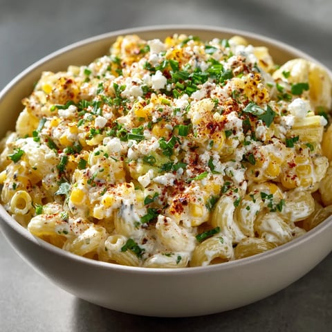 A bowl of pasta with cheese and corn.