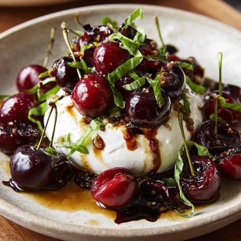 A bowl of food with cherries and cheese.