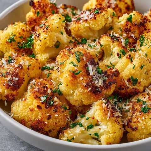 A bowl of cooked cauliflower with cheese and herbs.