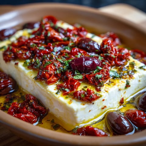 A bowl of food with red peppers and olives.