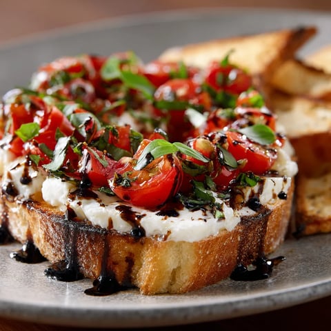A plate of food with tomatoes, cheese, and bread.
