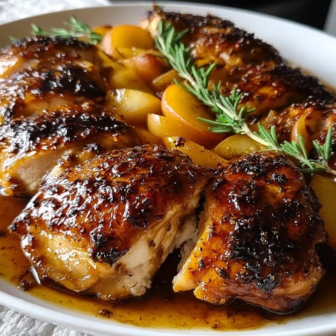 A plate of chicken with herbs on it.